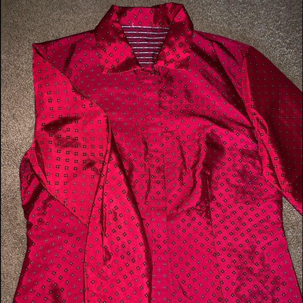Handmade Red Button Up 100% Silk